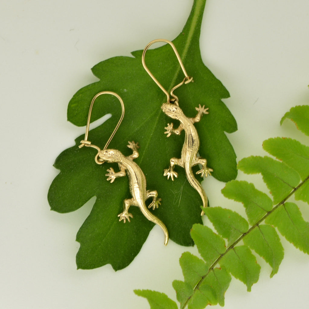 14K Gold 3D Lizard Earrings - eGallery Shoppe