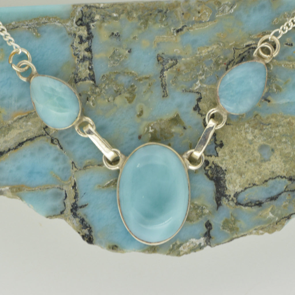 Larimar 3 Stone Necklace    7.8g - eGallery Shoppe