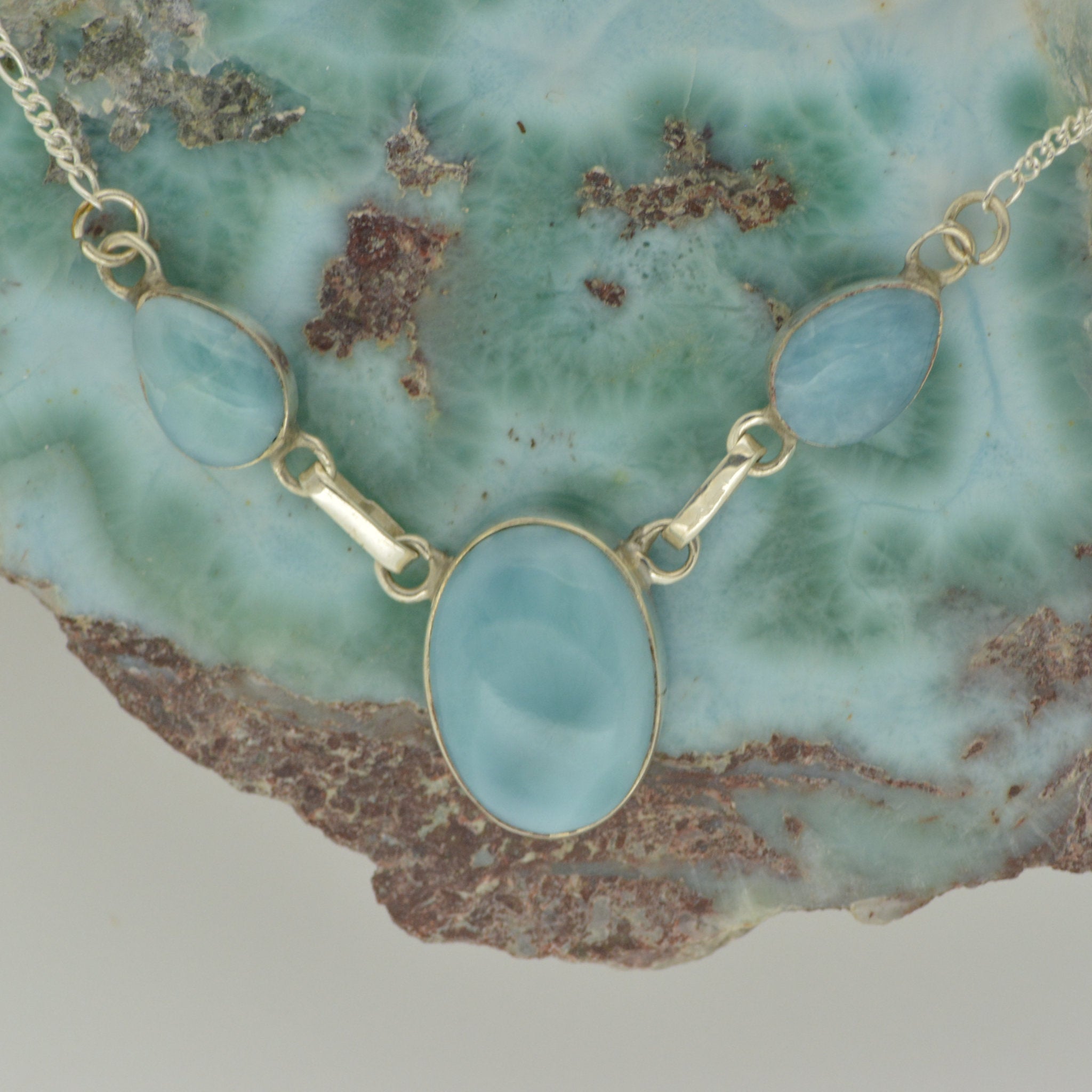 Larimar 3 Stone Necklace    7.8g - eGallery Shoppe
