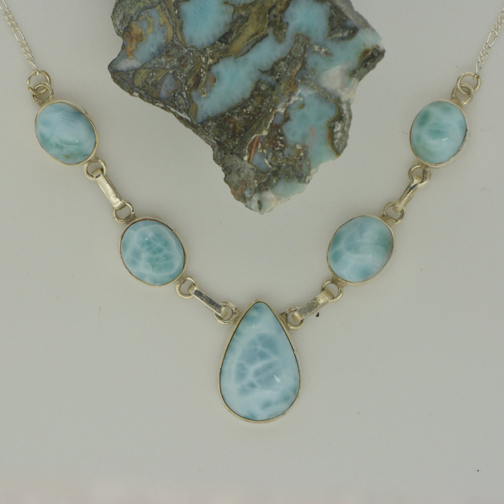 Larimar 5 Stone Necklace  13.5g - eGallery Shoppe
